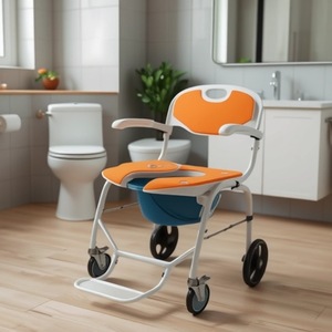 Chaise de toilette pliante avec 4 roulettes pour personnes âgées et handicapées, chaise de douche pliable pour soins de santé - Product Image 1