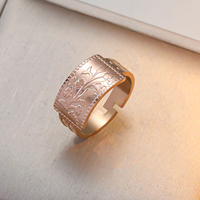 Bague ouverte ajustable en acier inoxydable doré, étanche, avec motif floral et feuille, style bohème, pour femme, cadeau Aïd Ramadan