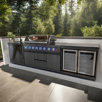 Ensemble complet d'îlot de cuisine d'extérieur en acier inoxydable noir 304 de haute qualité avec rôtisserie BBQ Grill Évier Réfrigérateur Étanche