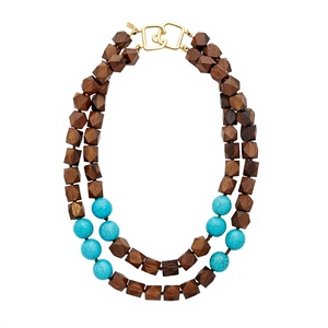 High Quality Wooden Trendy <b>Statement</b> <b>Necklace</b> Beaded Chain Fancy Stylish Bohemian Design Unisex Jewelry Wedding Party ANEES - Product Image 2