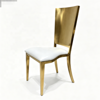 Chaise de mariage en acier inoxydable doré, dossier haut incurvé, assise avec coussin blanc, pour salle à manger