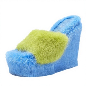 Block Heel Fashion Fuzzy Sexy Solid Fur Slippers Platforms <b>Open</b> Toe Mules Shoes Women Height Increasing Spring Summer - Product Image 2