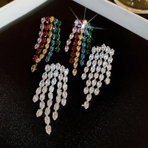 <span class=keywords><strong>Xina</strong></span>-pendientes de cristal de circonita coloridos simples para mujer, aretes largos geométricos con borlas para mujer, joyería de bodas - Product Image 1