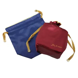 Bolsa de joyería de satén de seda colorida personalizada, bolsa con cordón de satén con doble capa para paquete de joyería