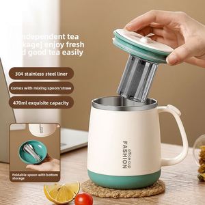 Mug à café élégant en acier inoxydable 304 de haute qualité pour femmes, tasse à eau de bureau, tasse à thé exquise avec couvercle et cuillère pour un usage quotidien - Product Image 1