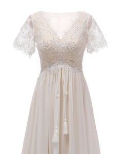 Vestido <span class=keywords><strong>de</strong></span> <span class=keywords><strong>novia</strong></span> <span class=keywords><strong>de</strong></span> manga corta con cuello <span class=keywords><strong>de</strong></span> pico profundo, vestido <span class=keywords><strong>de</strong></span> <span class=keywords><strong>novia</strong></span> <span class=keywords><strong>de</strong></span> encaje con línea A, bohemio, cola <span class=keywords><strong>de</strong></span> barrido <span class=keywords><strong>de</strong></span> <span class=keywords><strong>playa</strong></span>, pueblo, Espalda descubierta, cuentas, n. ° 1295 - Product Image 3
