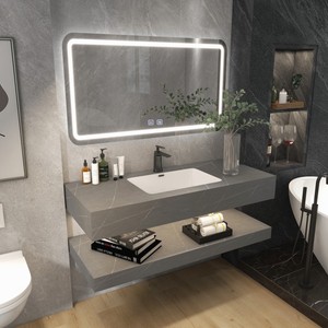 Hogar de lujo moderno para tocador de baño Lavabo de losa de <span class=keywords><strong>roca</strong></span> de doble capa <span class=keywords><strong>Espejo</strong></span> inteligente <span class=keywords><strong>antivaho</strong></span> Gabinete de madera maciza - Product Image 6