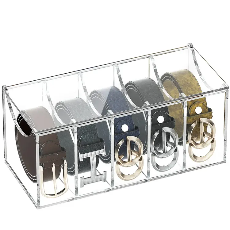 5 7 Compartment Dust Cover Acrylic Belt Storage Holder Ties Belt Organizer for Home Closet