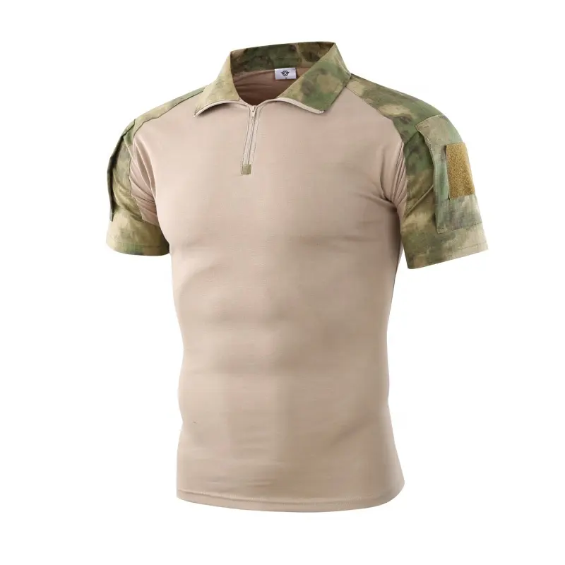 Summer Men Breathable Tactical Combat Shirt Short Sleeve Camo T Shirt