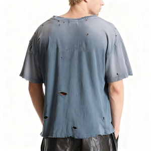 เสื้อยืดผู้ชายไซส์ใหญ่สั่งทำโลโก้ขายส่ง เสื้อยืดครอปทรงวินเทจฟอกสี เสื้อยืดทรงบ็อกซี่สำหรับผู้ชาย - Product Image 4