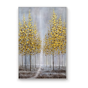 Abstracto 100% pintado a mano cuadro de arte de pared decorativo otoño bosque lienzo hecho a mano pintura árbol dorado pintura óleo lienzo arte - Product Image 2