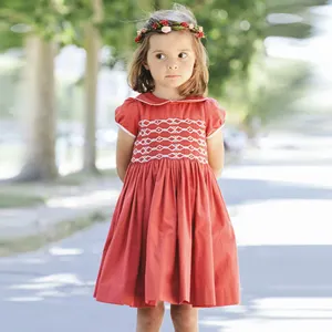 夏季精品刺绣婴儿短袖实心儿童女童罩衫连衣裙