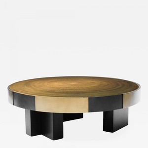 Tavolino da Caffè Rotondo Moderno Retrò di Lusso con Piano in Ottone, Arredamento Decorativo di Alta Gamma per Soggiorno - Product Image 1