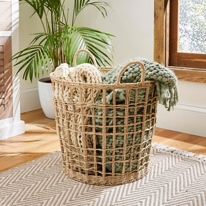 Woven Laundry <b>Basket</b> Round <b>Large</b> Capacity Clothes Organizer Lightweight <b>Storage</b> For Bedroom Bathroom Home Use - Product Image 1