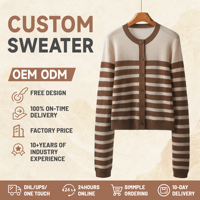 Cardigan en cachemire et soie rayé personnalisé pour femme, col rond, manches longues, boutons sur le devant, pour le quotidien et le travail