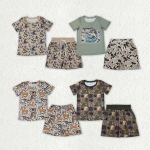 Ensemble de vêtements de chasse pour bébés garçons, haut à manches courtes avec poches camouflage cerf et canard - Product Image 1
