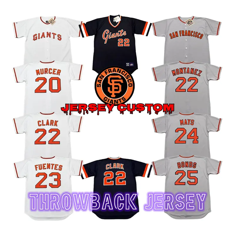 San Francisco 20 Bobby Murcer 22 Jack Clark 24 willy Mays 25 Barry Bonds Throwback maglia da Baseball cucita S-5xl