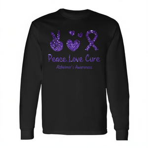 Camiseta de manga larga con gráfico morado de Peace Love Cure Alzheimer's Awareness - Product Image 2