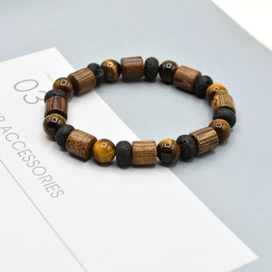 Nouveauté, vente en gros, bracelets élastiques en perles de bois naturel vintage noires, faits à la main - Product Image 4