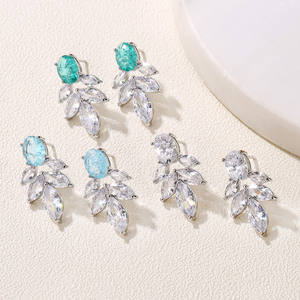 RAKOL EP5357 New Arrival Large Earrings for Women <b>Leaf</b> Cubic Zirconia Earrings Jewelry Customize Bridal Stud Earrings - Product Image 2