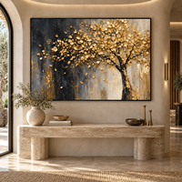 Arbre de prospérité à feuilles dorées, peinture sur toile texturée 3D, art mural de luxe pour hôtel, villa, salon, couloir