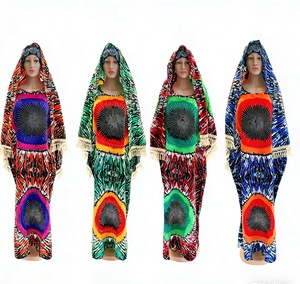 Robe Longue Africaine Décontractée en Coton à Manches Courtes Ample pour Femme Imprimé Motif avec Ensemble Foulard et <span class=keywords><strong>Boubou</strong></span> Orné de Diamants - Product Image 6