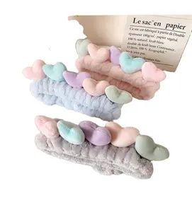 Bán buôn mới nhất dễ thương ban nhạc tóc đàn hồi với trái tim tình yêu sang trọng scrunchies hairbands cho phụ nữ rửa trang điểm Phụ kiện tóc