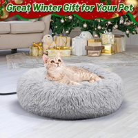 Coussin chauffant USB pour animaux de compagnie, lit rond en peluche longue, nid douillet chauffant pour chiens et chats
