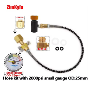 Adaptateur de remplissage de bouteille de CO2 SodaStream, station de remplissage, manomètre 2000 PSI, tuyau de 50 cm, laiton noir + or, garantie 1 an - Product Image 5