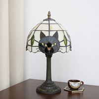 Lampe de bureau style chat noir mignon, lampe de table vintage en verre teinté avec base animale pour chambre de fille, chevet, décoration