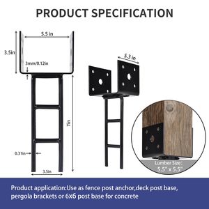 4x4 Heavy Duty <strong>Fence</strong> <strong>Post</strong> Anchor Base | Black Powder Coated Steel U-Shape <strong>Bracket</strong> <strong>Concrete</strong> Deck Pergola Outdoor Metal <strong>Bracket</strong> - Product Image 2