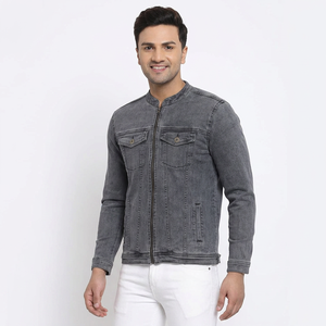 High Quality 100% Cotton <b>Men's</b> Stand Collar <b>Long</b> Sleeve Denim <b>Jacket</b> Full Zipper Front Pockets Casual Fashion Winter Outerwear - Product Image 1