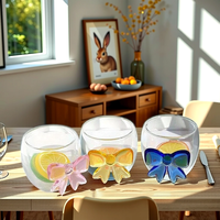 Tasse à café en verre rose avec nœud papillon 3D, double paroi, pour les fêtes, vente en gros