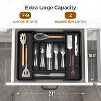 Porte-couverts rectangulaire multifonctionnel en bambou pour cuisine avec tiroir de rangement extensible, plateau à couverts pliable avec séparateur