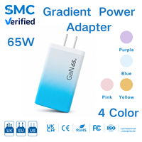 Chargeur GaN 65W à charge rapide, chargeur multi-ports à couleur dégradée, chargeur portable USB-A+C PD 30W, adaptateur secteur à charge rapide