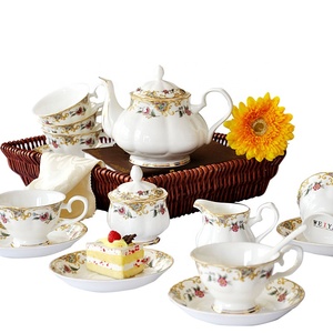 Elegance gold rimed flower design teiera set bone china 15 pezzi set da caffè in porcellana - Product Image 2