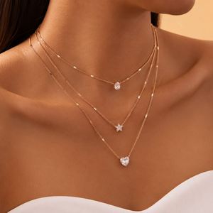 Multi Layer Vintage Moon Classic <b>Necklace</b> Gold Silver Plated <b>Stacked</b> Love Star Water Drop Heart Pendant Women's Jewelry - Product Image 5