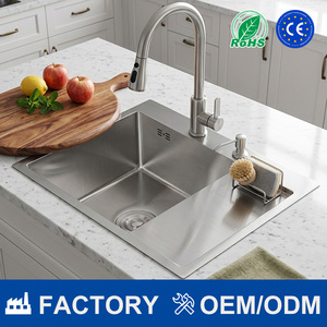 <span class=keywords><strong>Fregadero</strong></span> de Cocina Individual de Acero Inoxidable 304 Hecho a Mano, Ahorrador de Espacio, <span class=keywords><strong>con</strong></span> <span class=keywords><strong>Escurridor</strong></span> y Dos Orificios para Apartamentos Pequeños - Product Image 1
