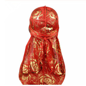 HZM-18242 personnalisé hommes soyeux Durags Turban chapeau Bandanas chapeaux Rose imprimé hommes Durag longues bretelles vagues <span class=keywords><strong>cheveux</strong></span> accessoires - Product Image 2