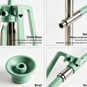 Juego de Cachimba Árabe de Lujo en Acero Inoxidable con Acabado Espejo, Manguera Metálica, Gancho y Base de Vidrio, Accesorios de Regalo - Product Image 4