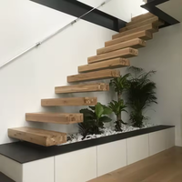 CBMMart Design moderne pour escaliers d'intérieur en bois massif avec marches en noyer Escaliers flottants Rampe en verre trempé Système d'escalier avec main courante