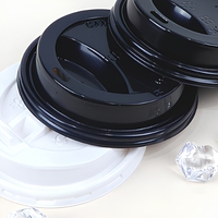 Couvre-gobelet à café jetable en plastique noir/blanc de 80 mm/90 mm, résistant à la chaleur, en PP, à ouverture plate et droite