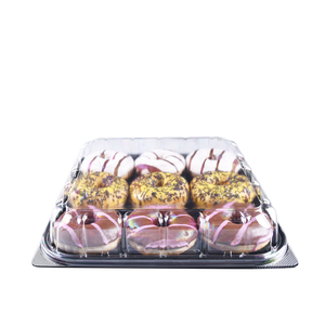 Dùng Một Lần Rõ Ràng Kín Vuông Lớn Nhựa Container Cho Bánh Rán Giao Hàng Hộp Mini Donut Bao Bì Nhựa Platter Với Bìa - Product Image 4