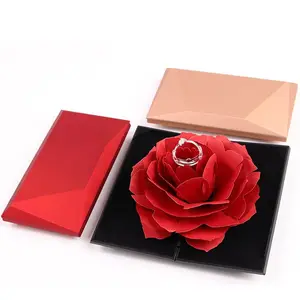 Ring necklace earring box Wholesale Douyin Singaporean same style revolving rose ring box Grace proposal confession jewelry box cardboard pu leather custom logo