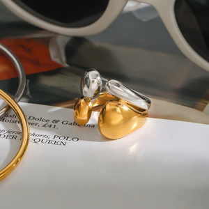 Stainless Steel <b>Ring</b> Geometric Shape Double Layered Smooth Finish Unisex Party Jewelry - Product Image 2