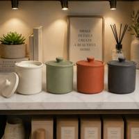 Pot en céramique mate pour cire parfumée avec mèche en bois, lot de 4 couleurs en gros pour aromathérapie domestique et cadeaux