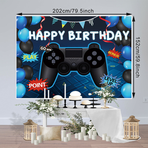 Videojuego <span class=keywords><strong>Feliz</strong></span> <span class=keywords><strong>cumpleaños</strong></span> telón <span class=keywords><strong>de</strong></span> fondo juego en fiesta <span class=keywords><strong>de</strong></span> <span class=keywords><strong>cumpleaños</strong></span> telón <span class=keywords><strong>de</strong></span> fondo Banner fiesta juego fiesta pared decoraciones suministros - Product Image 5