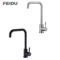 Robinet de cuisine monocommande FEIDU en acier inoxydable brossé, chaud/froid, avec tuyau coudé en forme de sept et cartouche céramique thermostatique