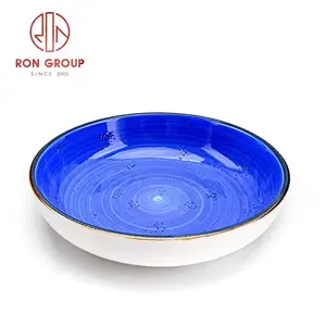Personalizado restaurante Hotel 8 10 12 pulgadas porcelana clara ensalada azul profundo vajilla platos redondos de cerámica