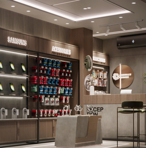 เคาน์เตอร์โชว์โทรศัพท์มือถือสมัยใหม่พร้อมไฟ LED ในตัว |   ชั้นวางโชว์สมาร์ทโฟนไม้แบบกำหนดเองและระบบจัดเก็บ - Product Image 1